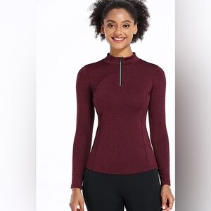 Cadmus Women's Compression Quarter Zip Pullover Top Maroon Shirt Size Small